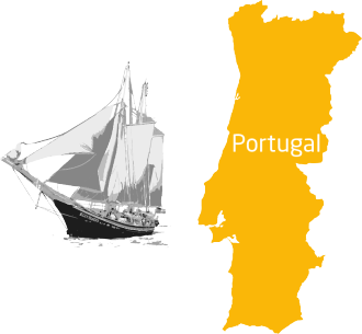 Landkarte Portugal mit Schiff, Symbol der Seefahrernation - Rundreisen Portugal Landkarte Portugal mit Schiff, Symbol der Seefahrernation - Rundreisen Portugal